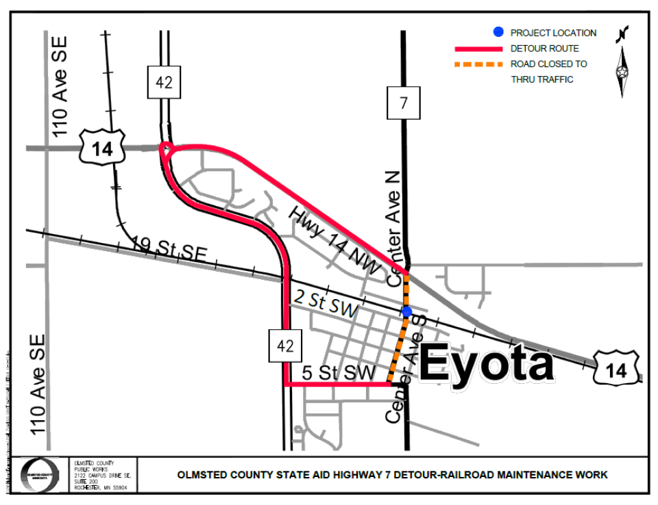 CSAH 7 Eyota Detour Map